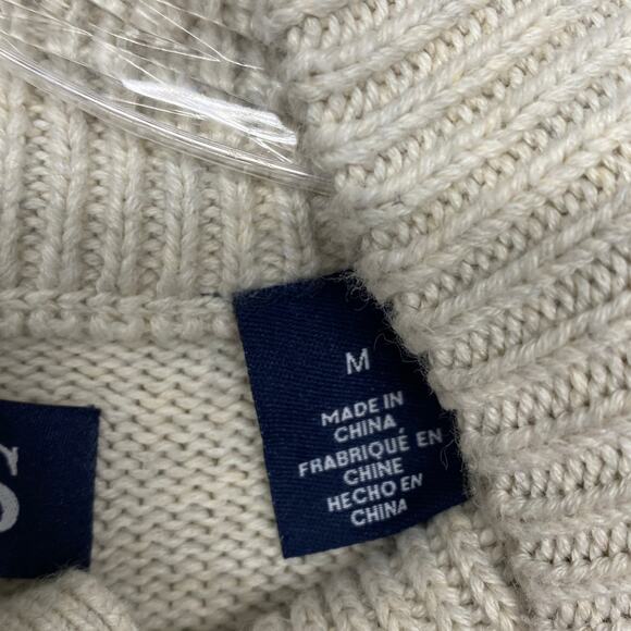 Chaps Sweater Mens Medium Fisherman Beige Henley Mock‎ Neck Pullover Neutral - Picture 4 of 10